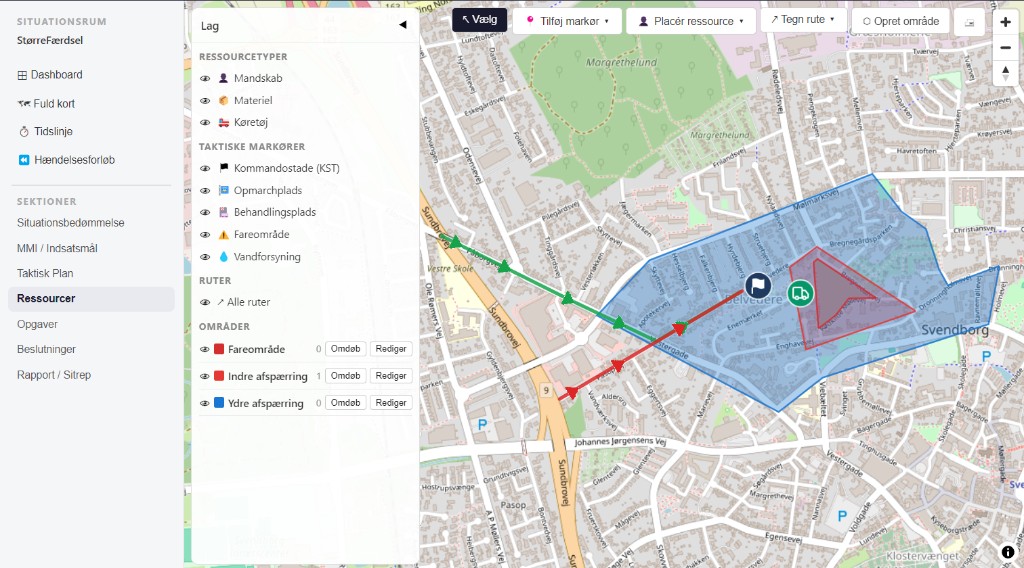 Situationsrum: kort, tidslinje, ressourcer og taktisk plan i ét vindue
